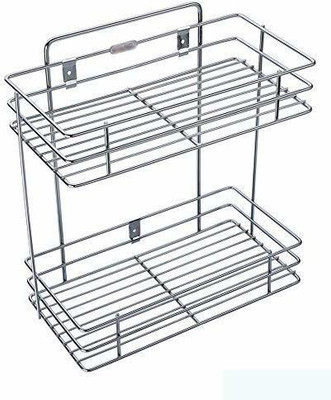 Rudra Enterprises Fruits/Vegetables Kitchen Rack Steel Stainless Steel 2 Layer Wall Mount Multipurpose Storage Shelf/Rack for Bathroom and Home Kitchen (Container)