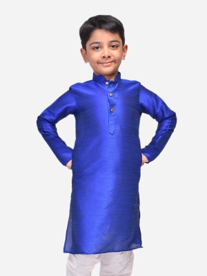 Namaskar Boys Solid Straight Kurta(Blue)