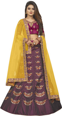Hensi sarees shop Embroidered Semi Stitched Lehenga Choli(Purple)