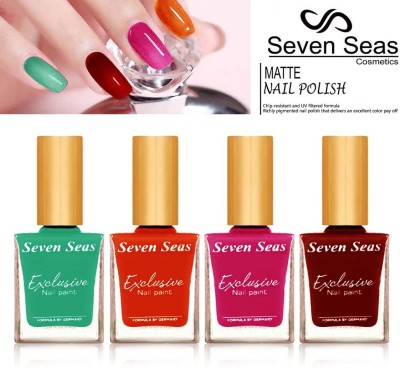 Seven Seas New velvet exclusive Glossy Finish Nail Polish Combo set 4 orange ,pink ,green ,maroon(Pack of 4)