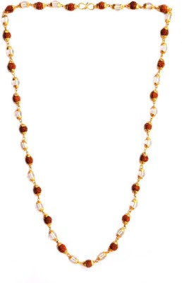 Takshila Gems Natural Rudraksha & Crystal Quartz Stone Necklace Gold Polished Caps Rudraksha Necklace for Men & Women, Rudraksha & Sphatik Stone Necklace Stone Necklace