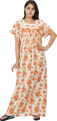 Noni Textile Women Nighty(Orange, White)