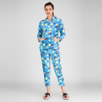 Trendy World Women Printed Light Blue Top & Pyjama Set