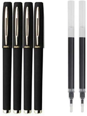 Baoke black Gel ink rollerball pens rubber pens pack of 4 and FREE 2 refill - sold by one click pick Roller Ball Pen(Pack of 6, Ink Color - Black)