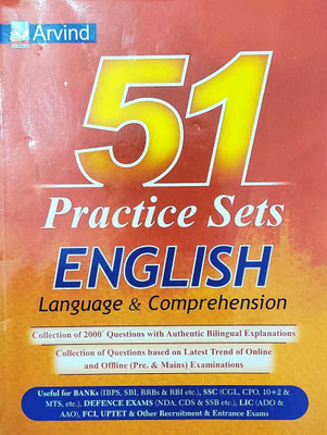 Arvind 51 Practice Sets Of English Language & Comprehension Online Exam Based On Latest Trend Of Exams(HARD BOOK, ARVIND EXPERTS)