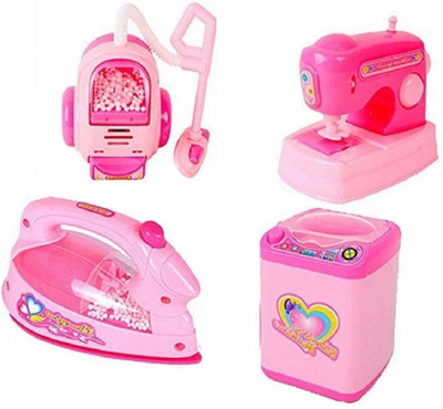 SWL Household Utility Toy Set for Kids Working Household Appliances Set (Washing Machine, Iron, Sewing Machine,Vacuum Cleaner) with Light & Sound for Girls