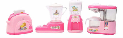 CredexIn Household Utility Toy Set for Kids Working Household Appliances Set (Juicer Mixer, Toaster, JMG, Water Cooler) with Light & Sound for Girls