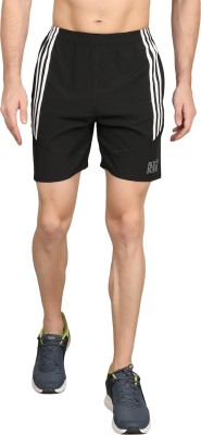 ROXBURGHI Solid, Striped Men Black Sports Shorts