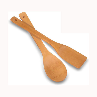 Incrizma Bamboo Spatula and Spoon Set - Wok and Cookware Spoons Set 12 Inches Multi-Purpose Wood Cooking Utensil for Kitchen Set Turner, Pack of 2 Wooden Spatula(Pack of 2)