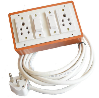 Dev Enterprise 2+2 Extension Board with long wire 2 meter (1.5 mm) 2 socket 2 switch 5 amp 2  Socket Extension Boards(Brown, 2 m)