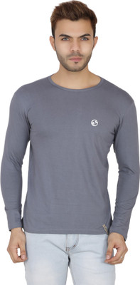 SHELLOCKS Solid Men Round Neck Grey T-Shirt