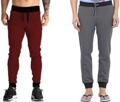 WellFitLook Solid Men Maroon, Grey Track Pants