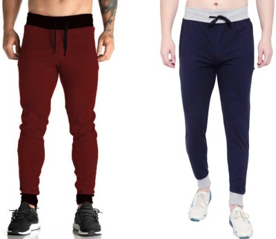 WellFitLook Solid Men Maroon, Blue Track Pants