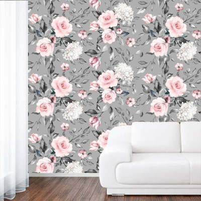 WallDaddy 40 cm Grey Rose Self Adhesive Sticker(Pack of 1)