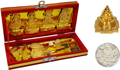 PRATHAMPUJA Shri Laxmi Kuber Dhan Varsha Yantra-Medium Size , Multicolour Brass Yantra
