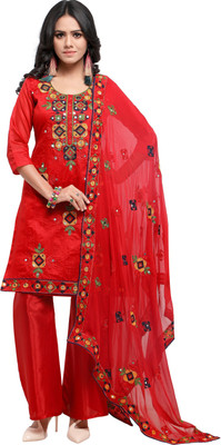 Ethnic Junction Chanderi Embroidered Salwar Suit Material