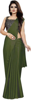 SHREEJI ENTERPRISE Solid/Plain Bollywood Satin Saree(Dark Green)
