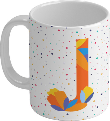 Shieldsmore Ceramic Alphabet J Printed Coffee Cup/Mug for Gift |White Ceramic Coffee Mug(325 ml)