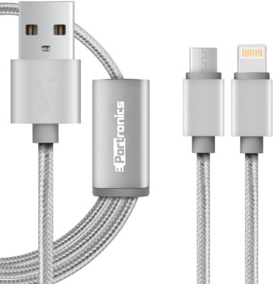 Portronics Micro USB Cable 1 m Konnect 2(Compatible with Mobile, Tablet, Grey, One Cable)