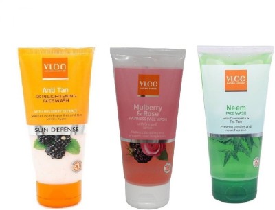 VLCC COMBO PACK OF ANTI-TAN , MULBERRY-ROSE , NEEM Face Wash(150 ml)