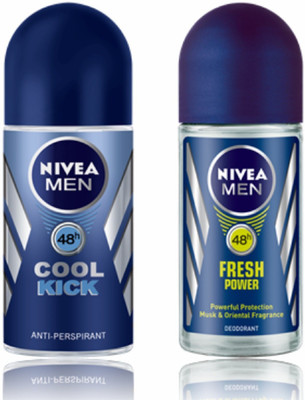 NIVEA Cool Kick & Fresh Power Deodorant Roll-on  -  For Men(50 ml, Pack of 2)