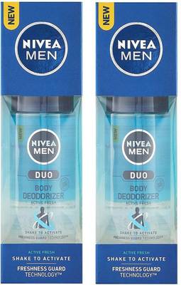 NIVEA Men Duo Active Fresh Body Deodorizer 100ml x 2 Combo of 2 Deodorant Spray  -  For Men  (200 ml, Pack of 2)