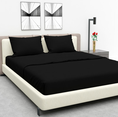 AVISARDO 144 TC Microfiber Double Printed Flat Bedsheet(Pack of 1, Black)