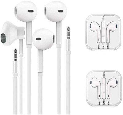 Meyaar 2 Pack Metal Earphones with High Bass & Mic For IOS Deivice Wired Headset(White, In the Ear)