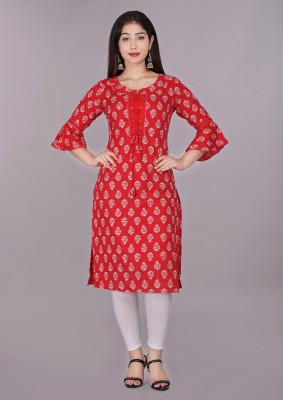 Pearl Ind Women Printed Straight Kurta(Red)