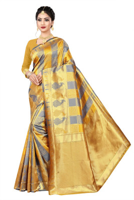 monoria Checkered Patola Silk Blend Saree(Gold)
