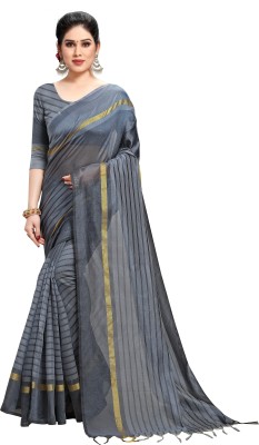 RekhaManiyar Striped, Embellished Kanjivaram Art Silk Saree(Grey)