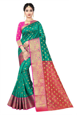 monoria Woven Bollywood Silk Blend Saree(Green)