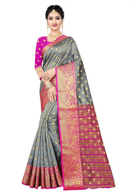 PRYAG SAREES Woven Bollywood Silk Blend Saree(Grey)