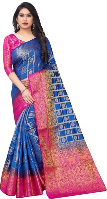 FASHION FEATS Woven Patola Cotton Silk Saree(Blue)