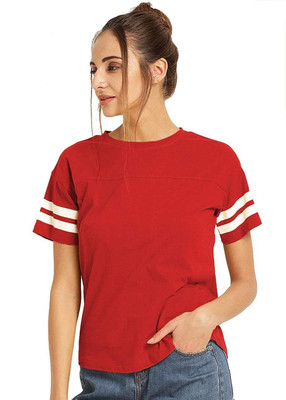 AMULYAM FASHION Solid Women Round Neck Red T-Shirt