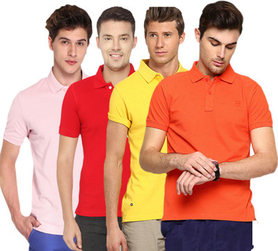 KETEX Solid Men Polo Neck Multicolor T-Shirt