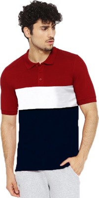 Leotude Colorblock Men Polo Neck Maroon T-Shirt