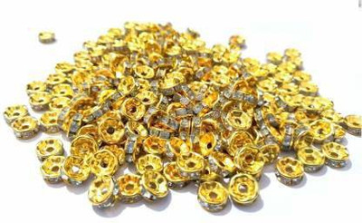 FASHION CLUSTER Rhinestone Spacers Beads Golden for Jewellery Making Designing & Craft Work - 8mm