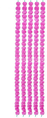 The Thaath Fluffy Artificial flower, Genda Phool, Toran For Diwali, Home Decoration Pack of 5 Pink Pink Marigold Artificial Flower(60 inch, Pack of 5, Garlands)
