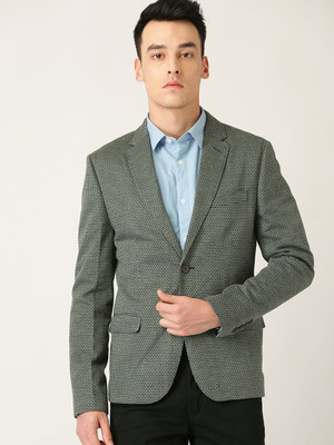 United Colors of Benetton Self Design Single Breasted Casual Men Blazer(Green)