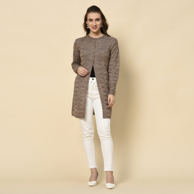 TAB91 Women Button Self Design Cardigan
