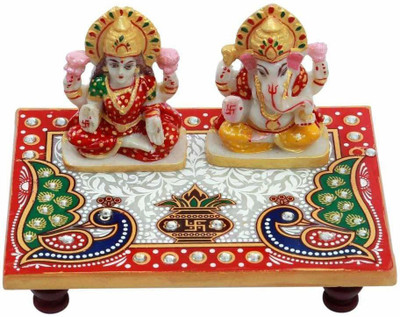CRAFFTZO Marble Laxmi Ganesh Ji with Choki Marble Pooja Chowki(Multicolor)