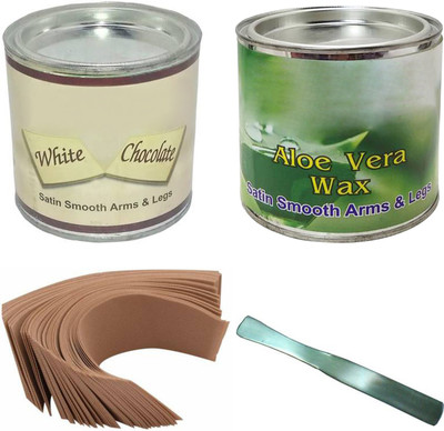 Red Ballons Aloe vera and White Chocolate Wax (500 ms each), 40 Pcs Waxing Strips + 1 Spatula / Waxing Knife (Big Combo of 4)(4 Items in the set)