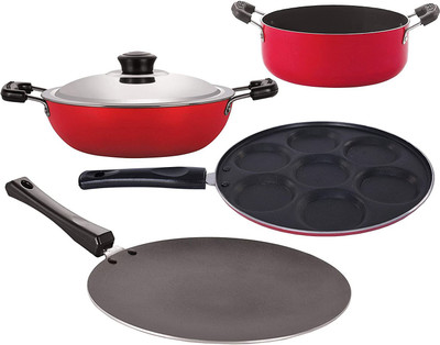 NIRLON CT12_DKD(M)_UP7_CS22 Non-Stick Coated Cookware Set(PTFE (Non-stick), Aluminium, 4 - Piece)