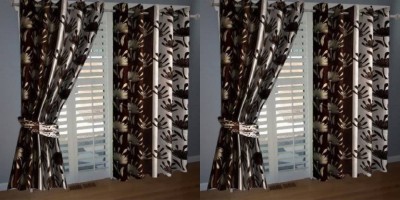 R Trendz 152 cm (5 ft) Polyester Semi Transparent Window Curtain (Pack Of 4)(Printed, coffe)