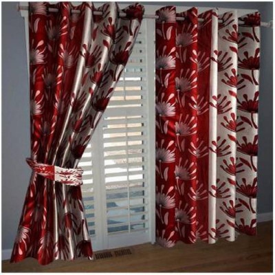 R Trendz 152 cm (5 ft) Polyester Semi Transparent Window Curtain (Pack Of 2)(Printed, Maroon)