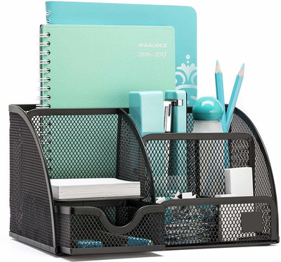 CPEX 7 Compartments Metal Desk Organiser(Black)