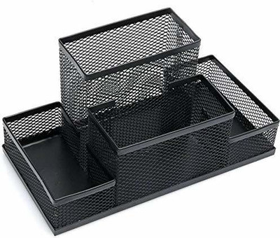 CPEX 4 Compartments Metal Desk Organiser(Black)