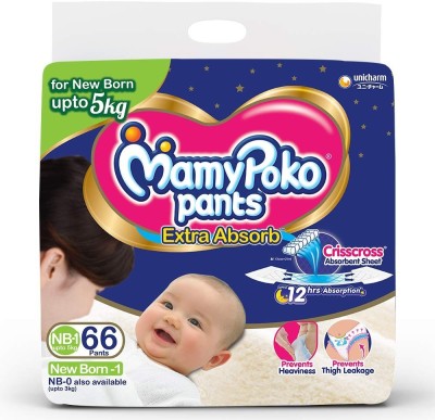 MamyPoko Extra Absorb Pant Diaper (NB) 66 Pants - New Born(66 Pieces)