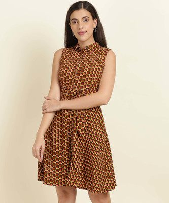 Tokyo Talkies Women Fit and Flare Brown Above Knee/Mid Thigh Length Dress